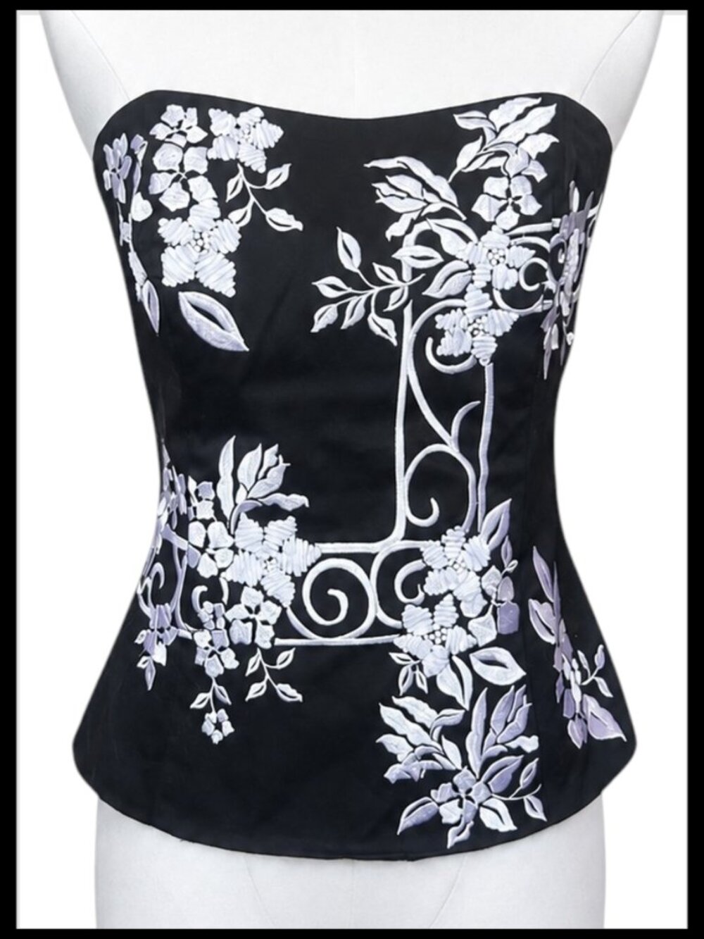 White House Black Market Bustier Top Black White Strapless Embroidered S 6 - Picture 2 of 7